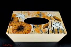  Cream pink tissue box hand-painted with lotus 12*25cm